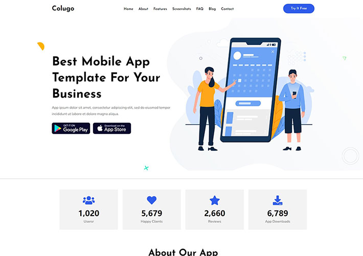 App應(yīng)用程序著陸頁HTML網(wǎng)頁模板