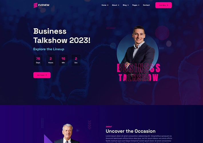 商業脫口秀活動宣傳網站HTML網頁模板下載