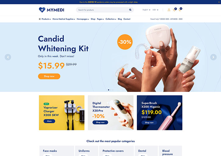 精美醫療器械網上購物商店企業商城bootstrap網站網頁模板