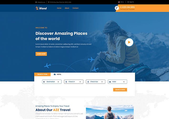 藍(lán)色響應(yīng)式酒店旅游預(yù)訂網(wǎng)站HTML網(wǎng)頁模板