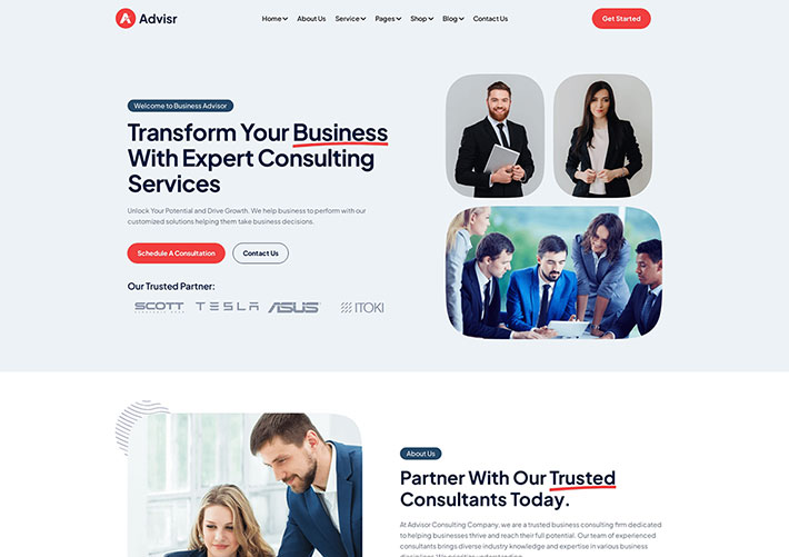 現代商業咨詢服務公司宣傳網站網頁HTML代碼模板