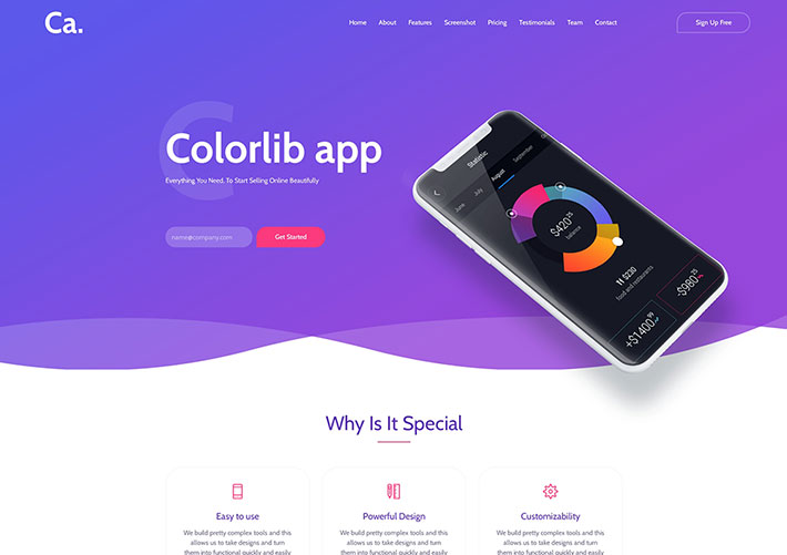 紫色界面App軟件應用程序介紹展示網頁HTML源碼模板
