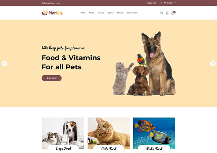 響應式寵物狗糧食品電子商城企業網站bootstrap網頁模板