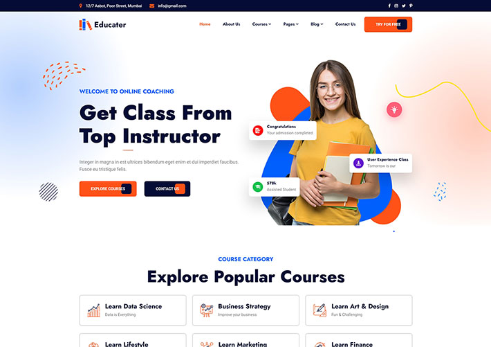 Bootstrap5在線課程教育學習網站網頁HTML5源碼模板