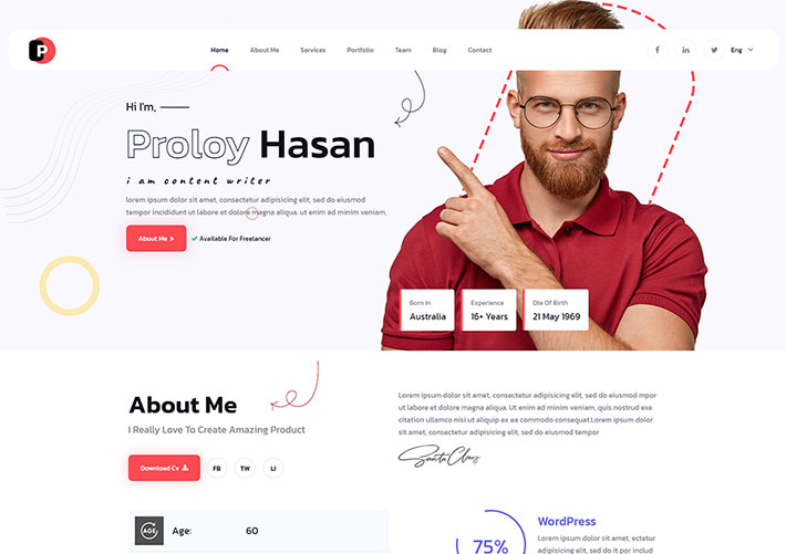 響應式自由職業者個人簡歷個人主頁網頁HTML源碼模板