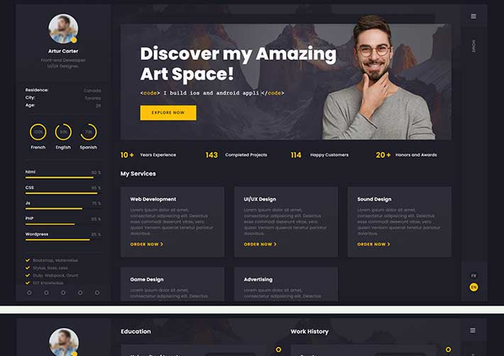 黑色個(gè)人主頁個(gè)人簡歷介紹網(wǎng)站網(wǎng)頁HTML源碼模板
