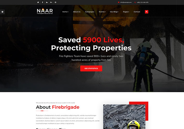 響應式紅色HTML消防隊救援服務官方網站網頁前端模板