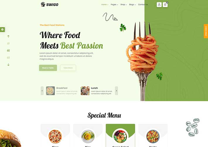 響應式餐飲行業快餐餐廳咖啡館網站網頁HTML源碼模板