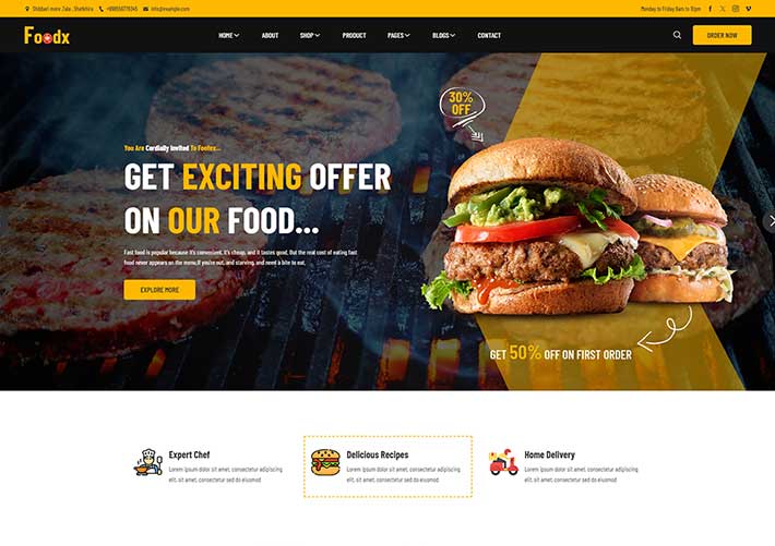 響應式漢堡美食餐飲服務宣傳網站網頁HTML模板