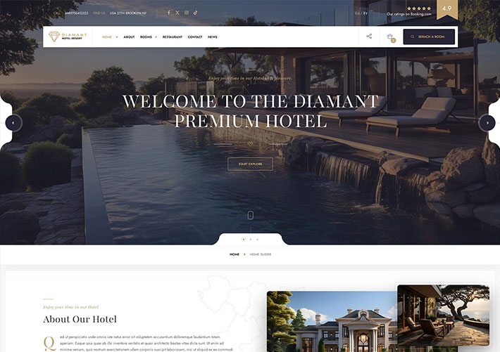 響應式賓館酒店度假村預訂業務網站網頁HTML源碼模版