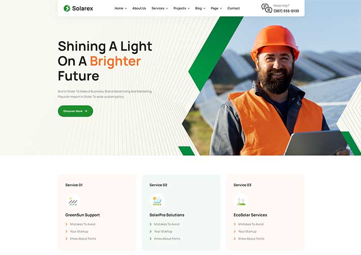 響應式企業網站太陽能綠色能源科技公司HTML5網頁模板